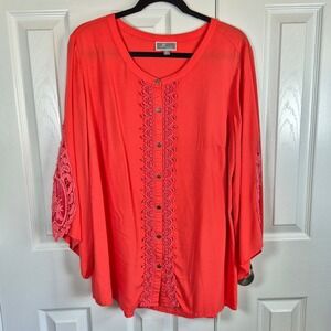 JM Collection salmon red lacy top plus size‎ women's 2X